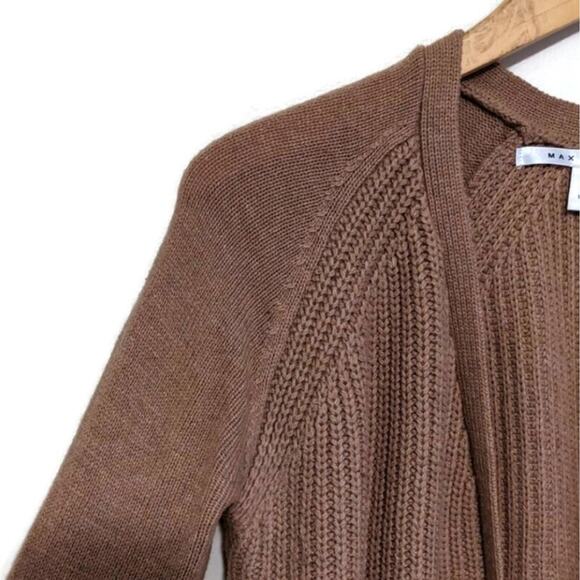 Max Studio Wool Ribbed Knit Camel Tan Cardigan Sweater Fall Winter Layering S - Picture 4 of 12